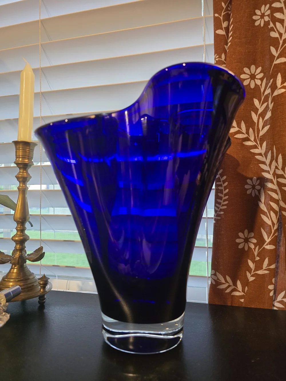 Cobalt Blue Hand-Blown Glass Vase - Decorative Home Accent